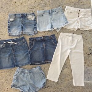 Girls SIZE 7 Summer Denim LOT! OVER $100 NEW. 4 Jean Shorts. 2 Jean Skirts.Capri